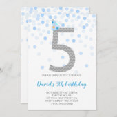Invitation Blue Confetti Boy Party 5e anniversaire (Devant / Derrière)