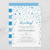 Invitation Blue Confetti C'est un Baby shower garçon (Devant / Derrière)