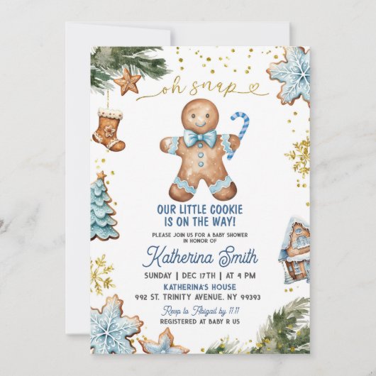 Invitation Blue Cookies Gingerbread Oh Snap Baby shower (Devant)