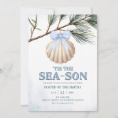 Invitation Blue Coquette Bow Coastal Christmas (Devant)