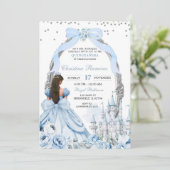 Invitation Blue Coquette Bow Fairytale Castle Quinceanera (Debout devant)