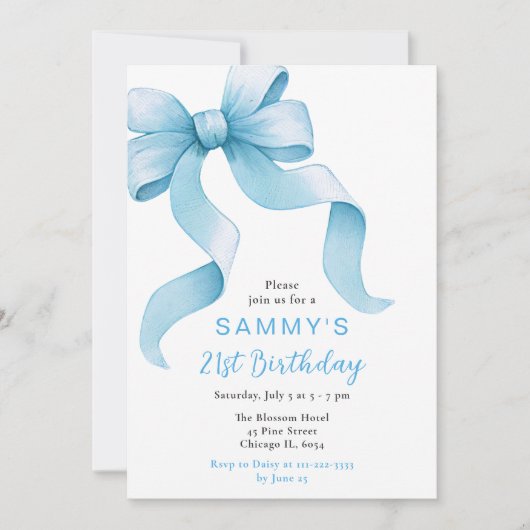 Invitation Blue Coquette Bow fête d'anniversaire (Devant)