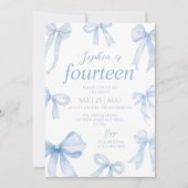 Invitation Blue Coquette Bow Girl Birthday Party (Devant)