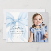 Invitation Blue Coquette Bow Girl Birthday Party Photo (Devant)