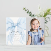 Invitation Blue Coquette Bow Girl Birthday Party Photo (Debout devant)