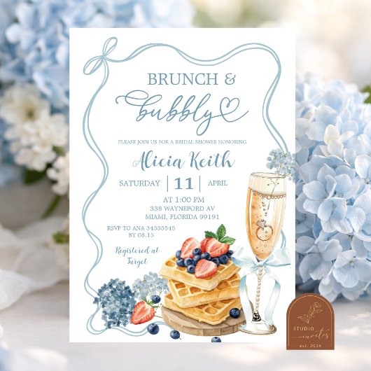 Invitation Blue Coquette Bow Hydrangea Bridal Shower