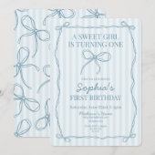 Invitation Blue Coquette Bow Pastel Fête d'Anniversaire (Devant / Derrière)