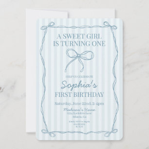 Invitation Blue Coquette Bow Pastel Fête d'Anniversaire