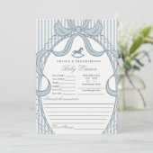 Invitation Blue Coquette Bow Rocking Horse Baby Advice Card (Debout devant)