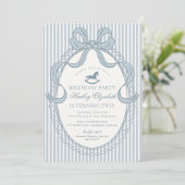 Invitation Blue Coquette Bow Rocking Horse Birthday (Debout devant)