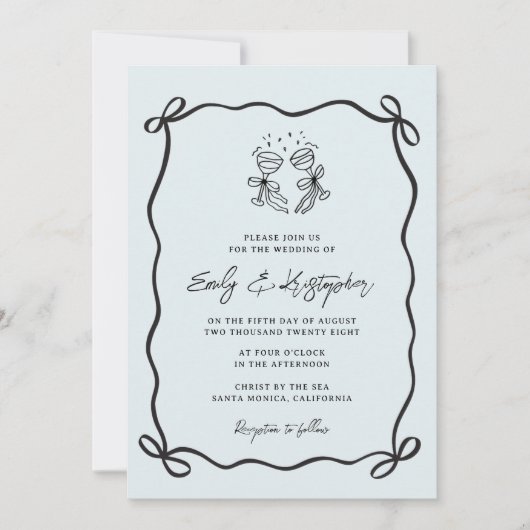 Invitation Blue  Coquette Bow Wedding (Devant)