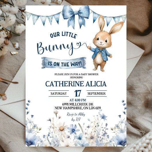 Invitation Blue Coquette Little Bunny Baby Shower