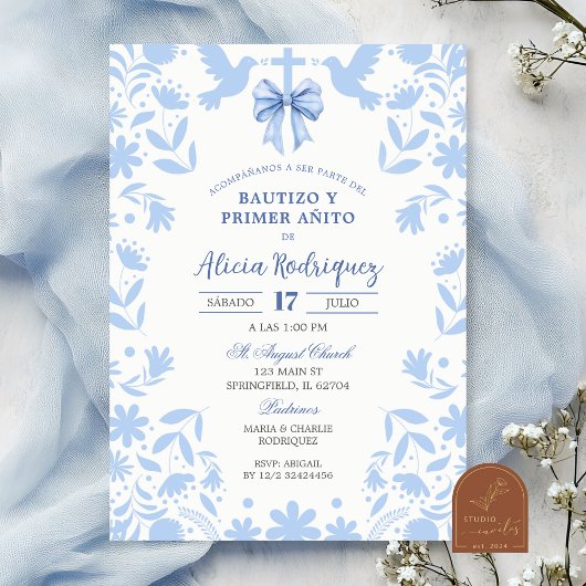 Invitation Blue Coquette Mexican Talavera Baptism