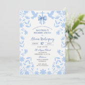 Invitation Blue Coquette Mexican Talavera Baptism (Debout devant)