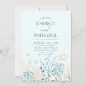 Invitation Blue Coral Sea Shell Ocean Beach Mariage (Devant)