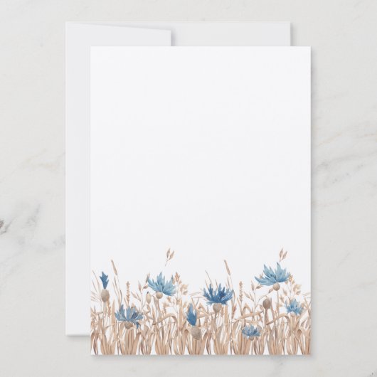 Invitation Blue Cornflowers Blé Crème de champ Mariage modern (Dos)