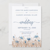 Invitation Blue Cornflowers & Blé Field Mariage moderne (Devant)