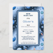 Invitation Blue Cosmic Rocket et Planet fête d'anniversaire (Devant)