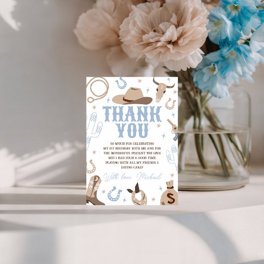 Invitation Blue Cowboy Western Thank You Card