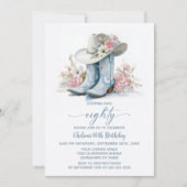 Invitation Blue Cowgirl Boots and Hat 80th Birthday Party (Devant)