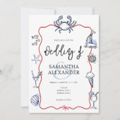 Invitation Blue Crab Doodle Beach QR Code RSVP Casual Wedding (Devant)