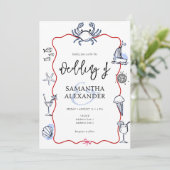 Invitation Blue Crab Doodle Beach QR Code RSVP Casual Wedding (Debout devant)