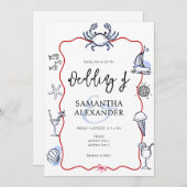 Invitation Blue Crab Doodle Beach QR Code RSVP Casual Wedding (Devant / Derrière)