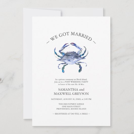 Invitation Blue Crab Post Beach Wedding Party (Devant)