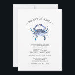 Invitation Blue Crab Post Beach Wedding Party<br><div class="desc">Célébrez votre amour avec le charme côtier en utilisant ce que nous avons échappé faire-part mariage, avec un crabe aquarelle peint à la main dans des tons de bleu apaisant. Que vous soyez l’hôte d’un rassemblement de plage décontracté ou d’une célébration de mariage de poste élégante, cet invitation de réception...</div>