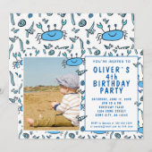 Invitation Blue Crab Sea Animaux Shell Boy Photo Anniversaire (Devant / Derrière)