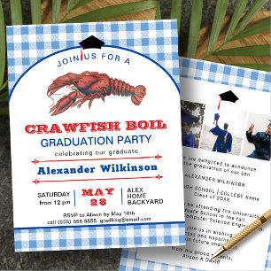 Invitation Blue Crawfish Boil 3 Photo Graduation BBQ Party