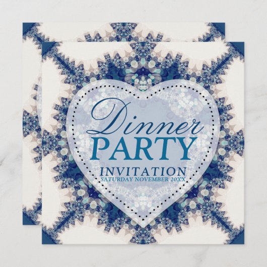 Invitation Blue & Cream Boho Chic Country Dinner Party (Devant / Derrière)