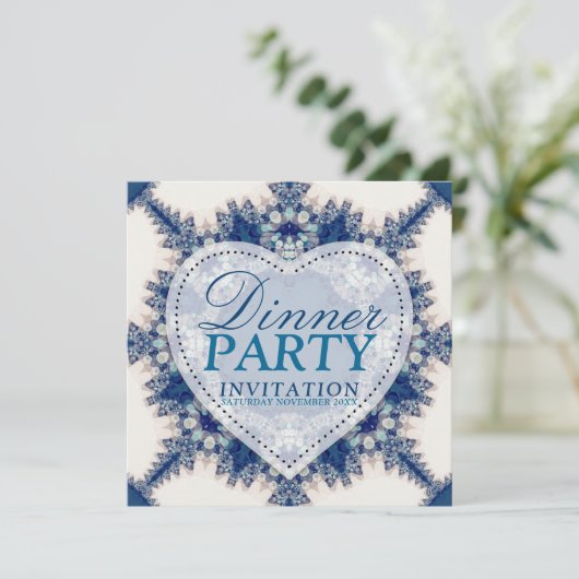 Invitation Blue & Cream Boho Chic Country Dinner Party (Debout devant)