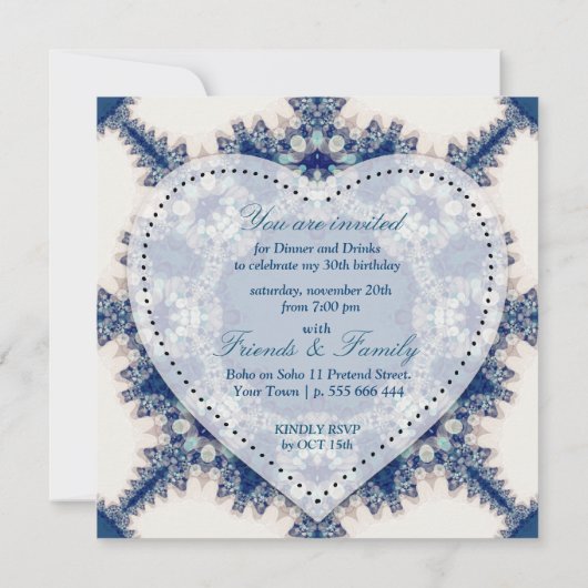 Invitation Blue & Cream Boho Chic Country Dinner Party (Dos)
