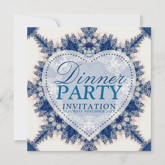 Invitation Blue & Cream Boho Chic Country Dinner Party (Devant)