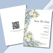 Invitation Blue Cream Florals Wedding Save The Date QR Code
