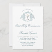 Invitation blue crest chalice | First Communion (Devant)