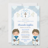 Invitation Blue Crest Twins Sailor Boy First Holy Communion (Devant)