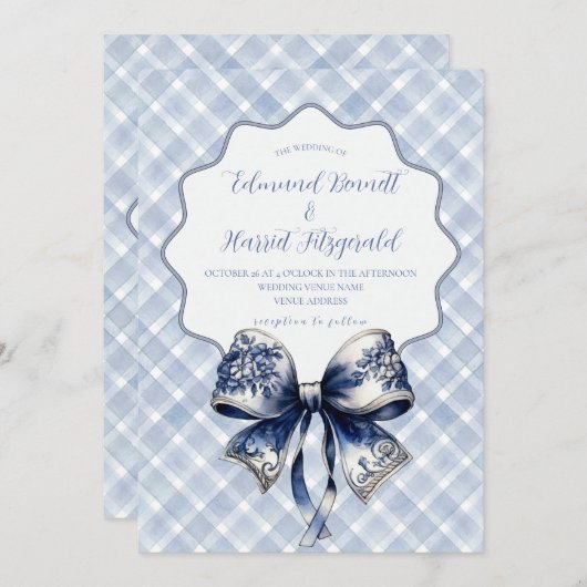 Invitation Blue Croquette Bow (Devant / Derrière)