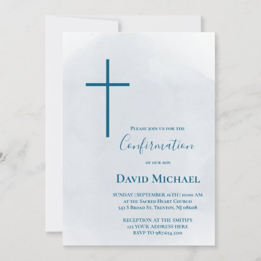 Invitation blue cross Confirmation boy (Devant)