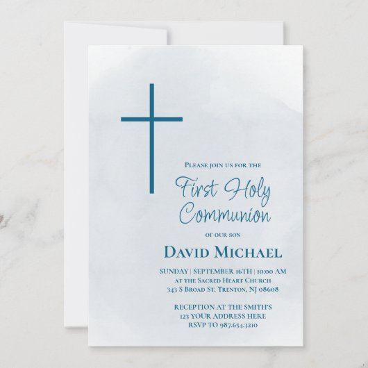 Invitation blue cross First Holy Communion boy (Devant)