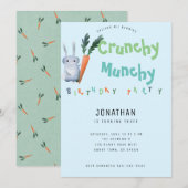 Invitation Blue Crunchy Munchy Bunny fête d'anniversaire mign (Devant / Derrière)