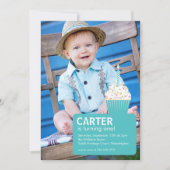 Invitation Blue Cupcake photo premier anniversaire (Devant)