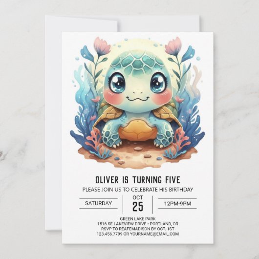 Invitation Blue Custom Aquatic Turtle Boy Anniversaire (Devant)