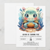 Invitation Blue Custom Aquatic Turtle Boy Anniversaire (Devant / Derrière)