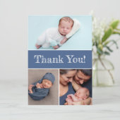 Invitation Blue Custom Multiple Photos Baby boy Douche Merci (Debout devant)