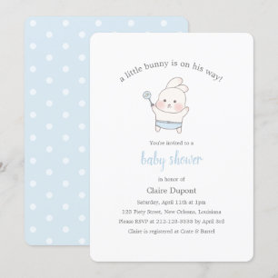 Invitation Blue Cute Bunny Aquarelle Simple Baby shower garço