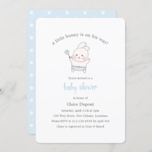 Invitation Blue Cute Bunny Aquarelle Simple Boy Baby shower