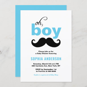 Invitation Blue Cute C'est un Baby shower de moustache garçon