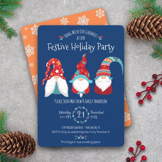 Invitation Blue Cute Gnomes Noël Festive Fête Fête Fête Fête